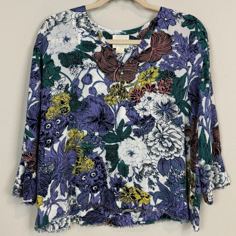 Maeve Anthropologie Floral Henley Top S